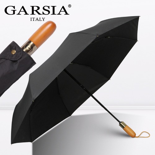 가르시아 3단60 원목손 블랙 300T 완전자동우산/양산
