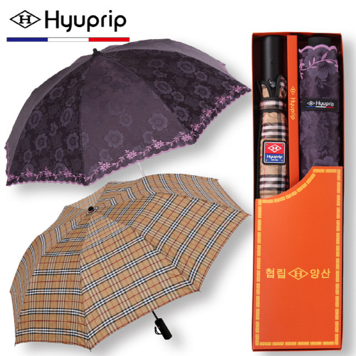 협립 2단 선염체크 우산+양산 스티치 세트